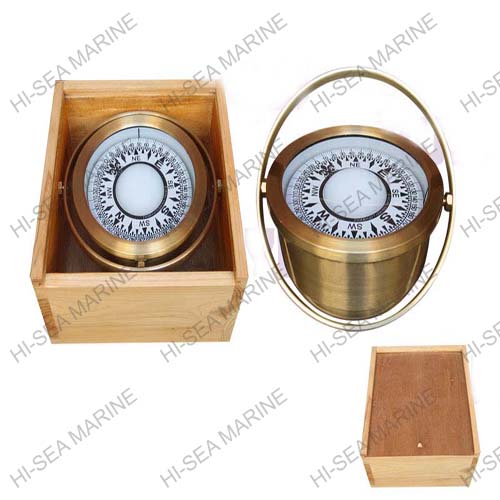 Brass Magnetic Compass in Wooden Box