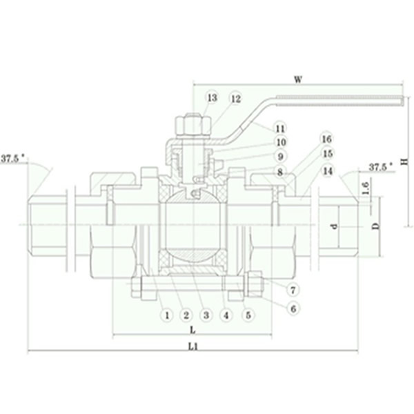 Three-pieces Stainless Steel Ball Valve Pictorial Diagram