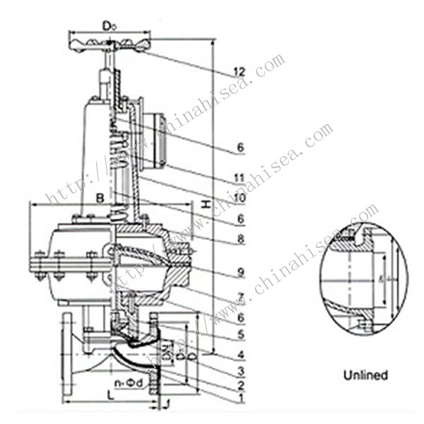 Normally Opened Pneumatic Diaphragm Valve Drawing