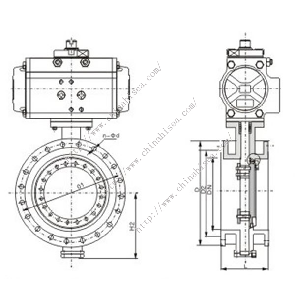 Pneumatic Flange Butterfly Valve Drawing